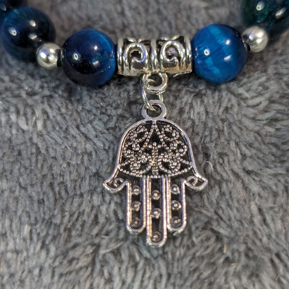 Blue Tigers Eye Hamsa Bracelet